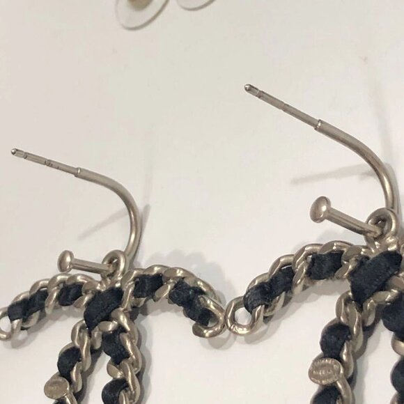 CHANEL CC Logos Black Leather Chain Earrings Gold Tone B11A Auth w/Box D-c1164 - Picture 7 of 9